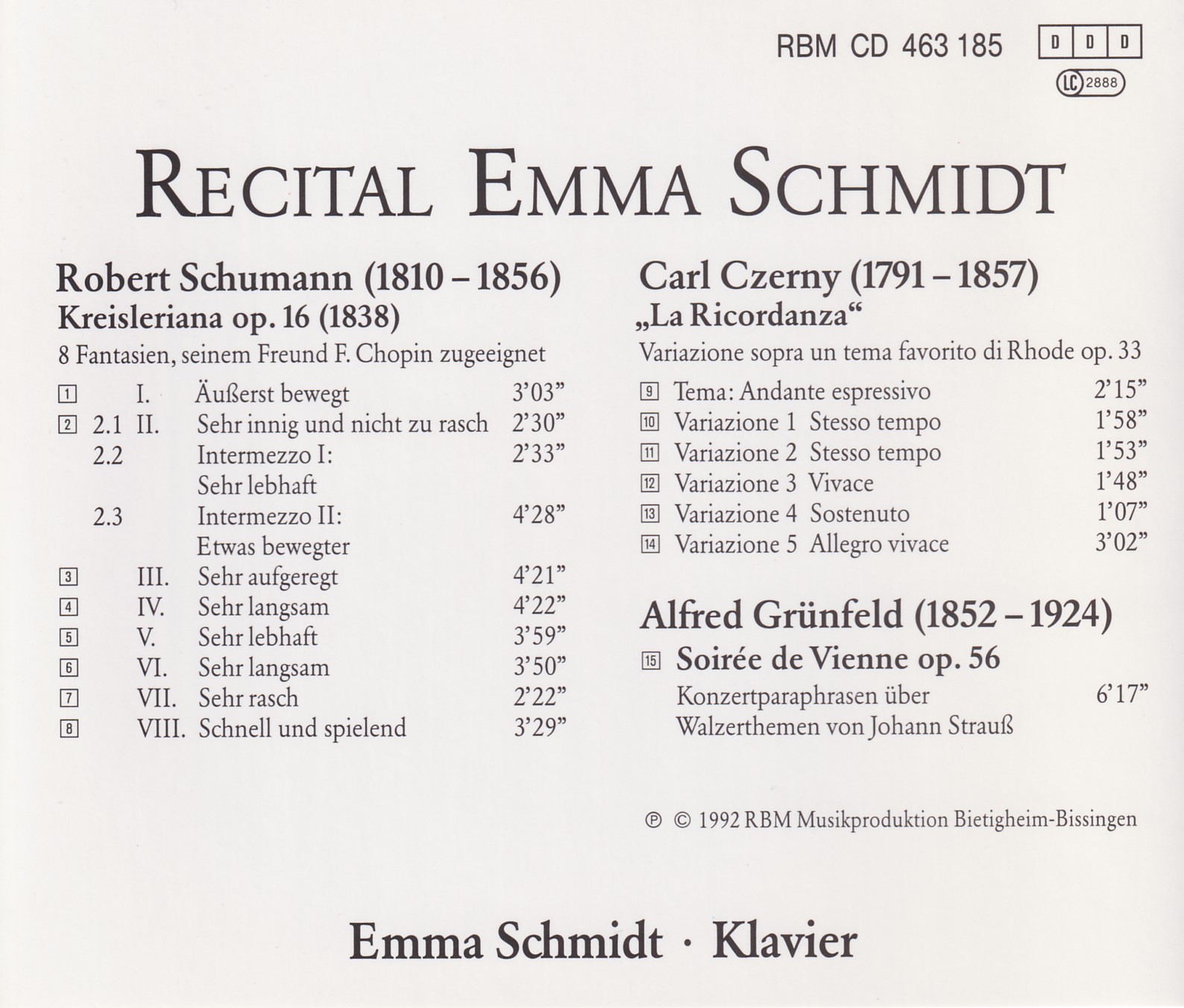 Recital Emma Schmidt - Cerny, Grünfeld, Schumann