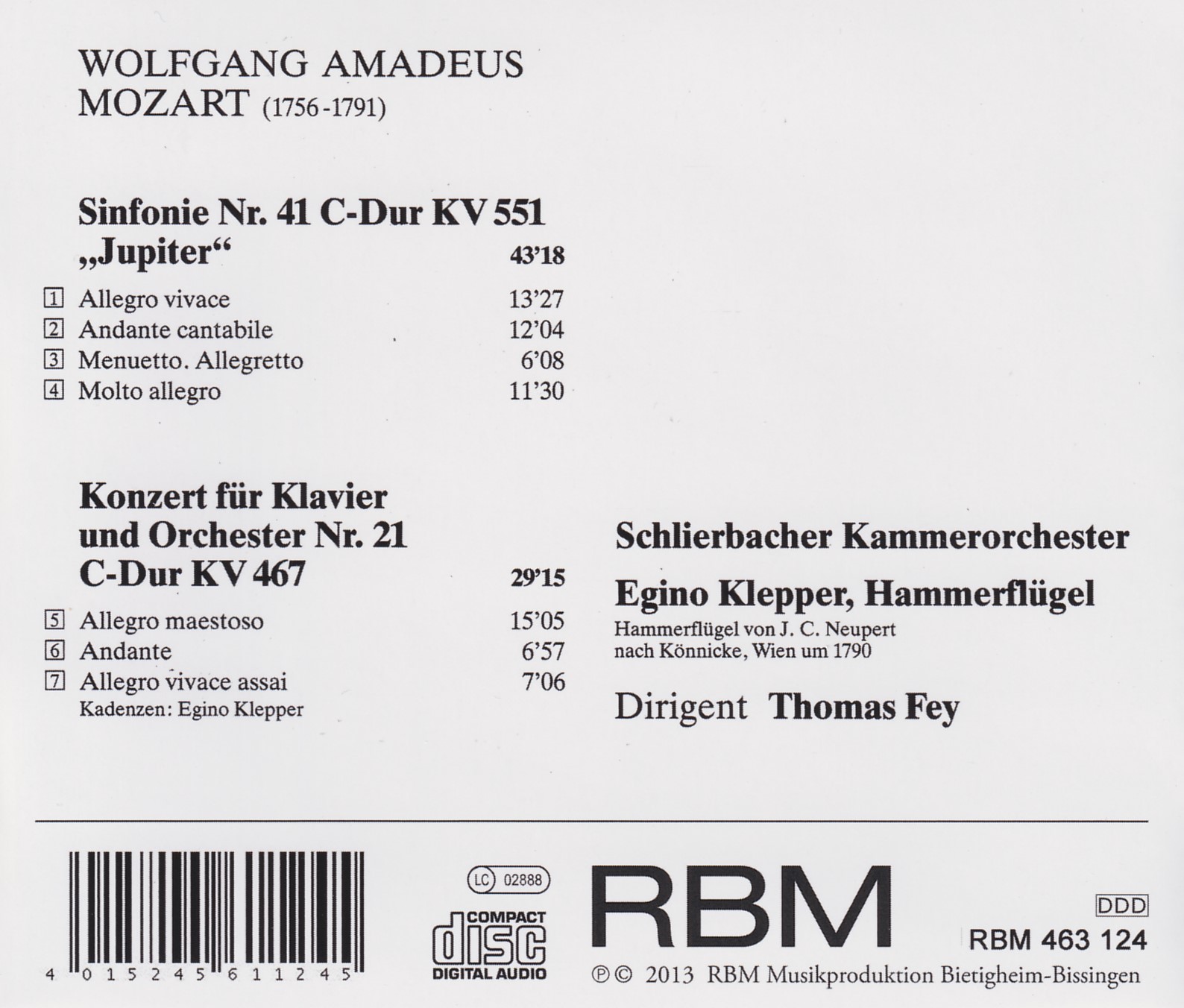 Wolfgang Amadeus Mozart - Jupiter-Sinfonie / Klavierkonzert KV 468
