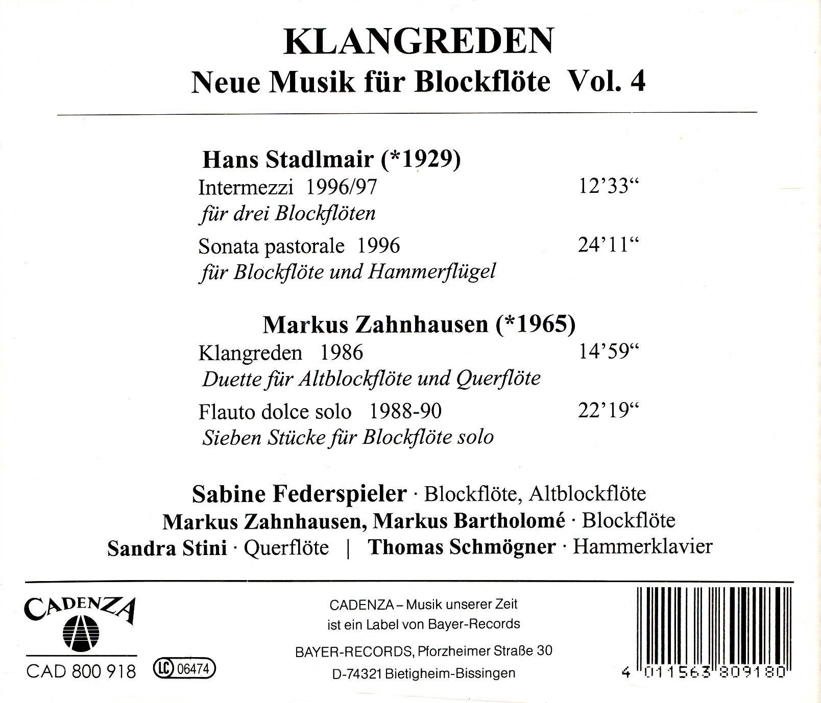 Klangreden - Neue Musik für BlockflöteVol.4