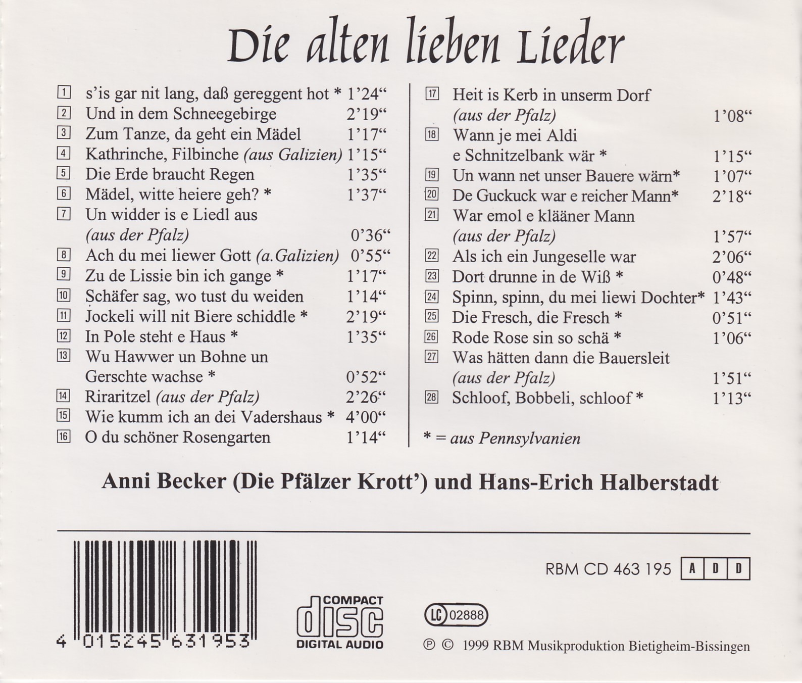 Die alten lieben Lieder - Becker/Halberstadt