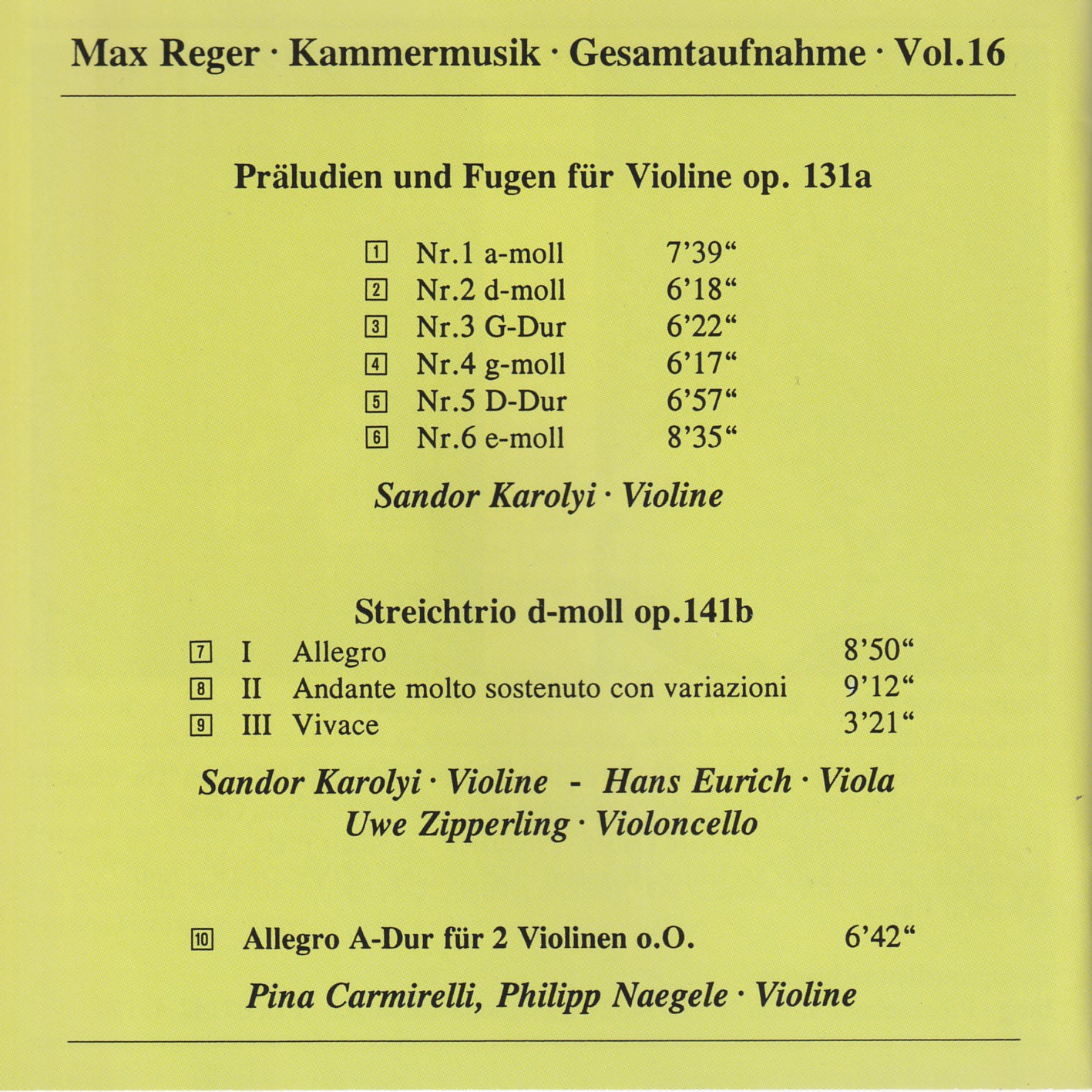Max Reger - Kammermusik komplett Vol. 16