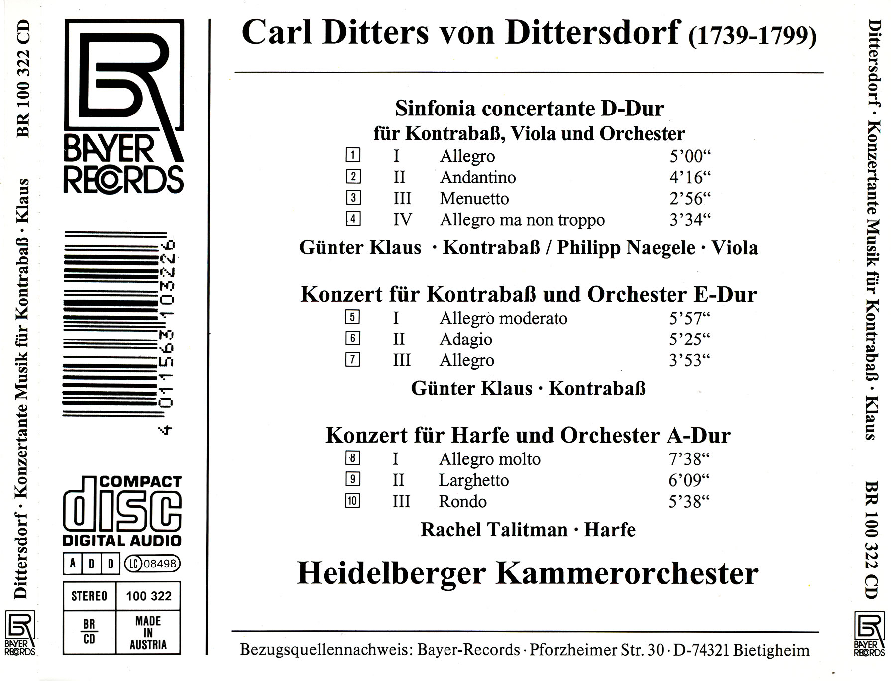 Carl Ditters von Dittersdorf - Kontrabassmusik
