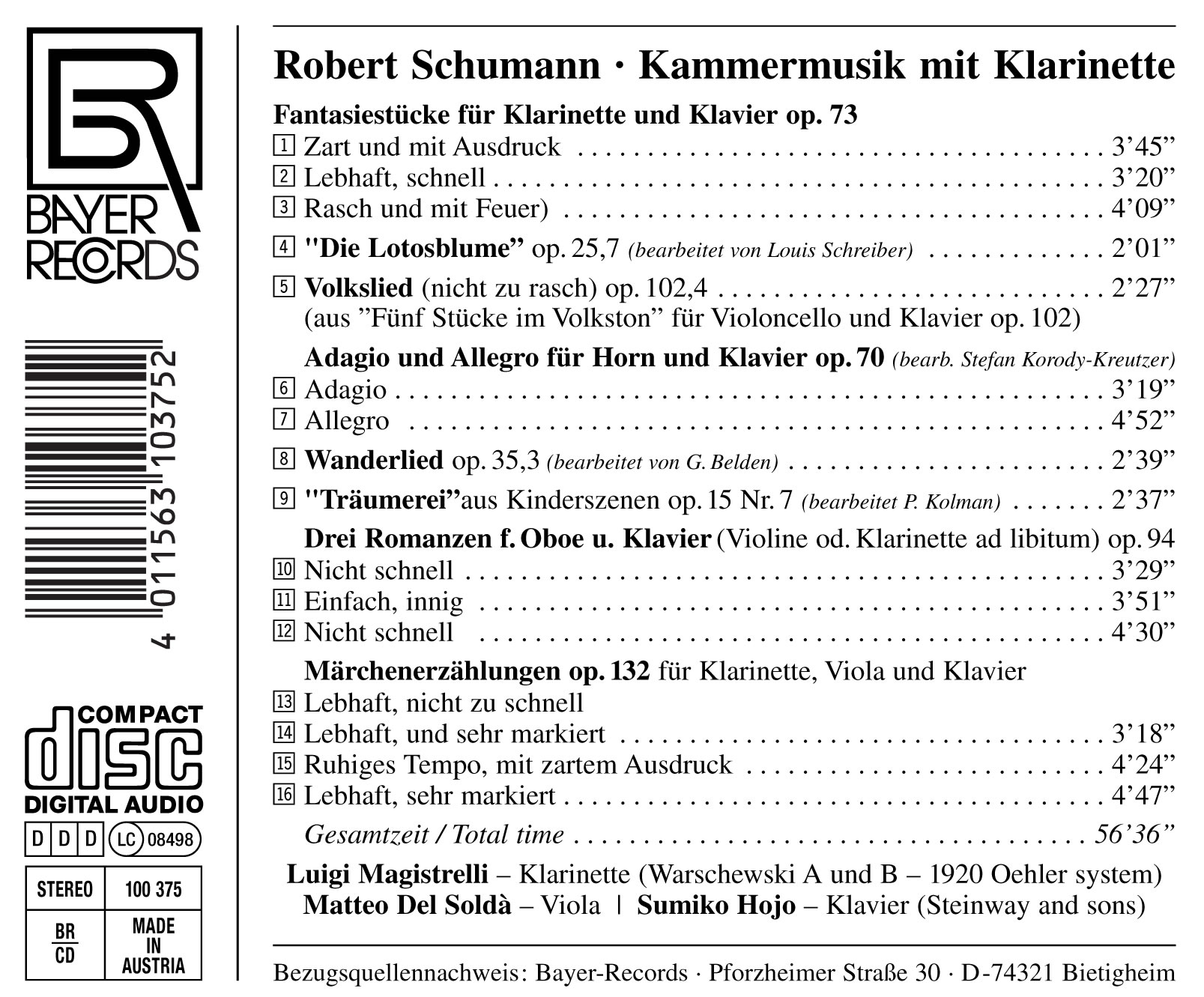 Robert Schumann - Kammermusik mit Klarinette