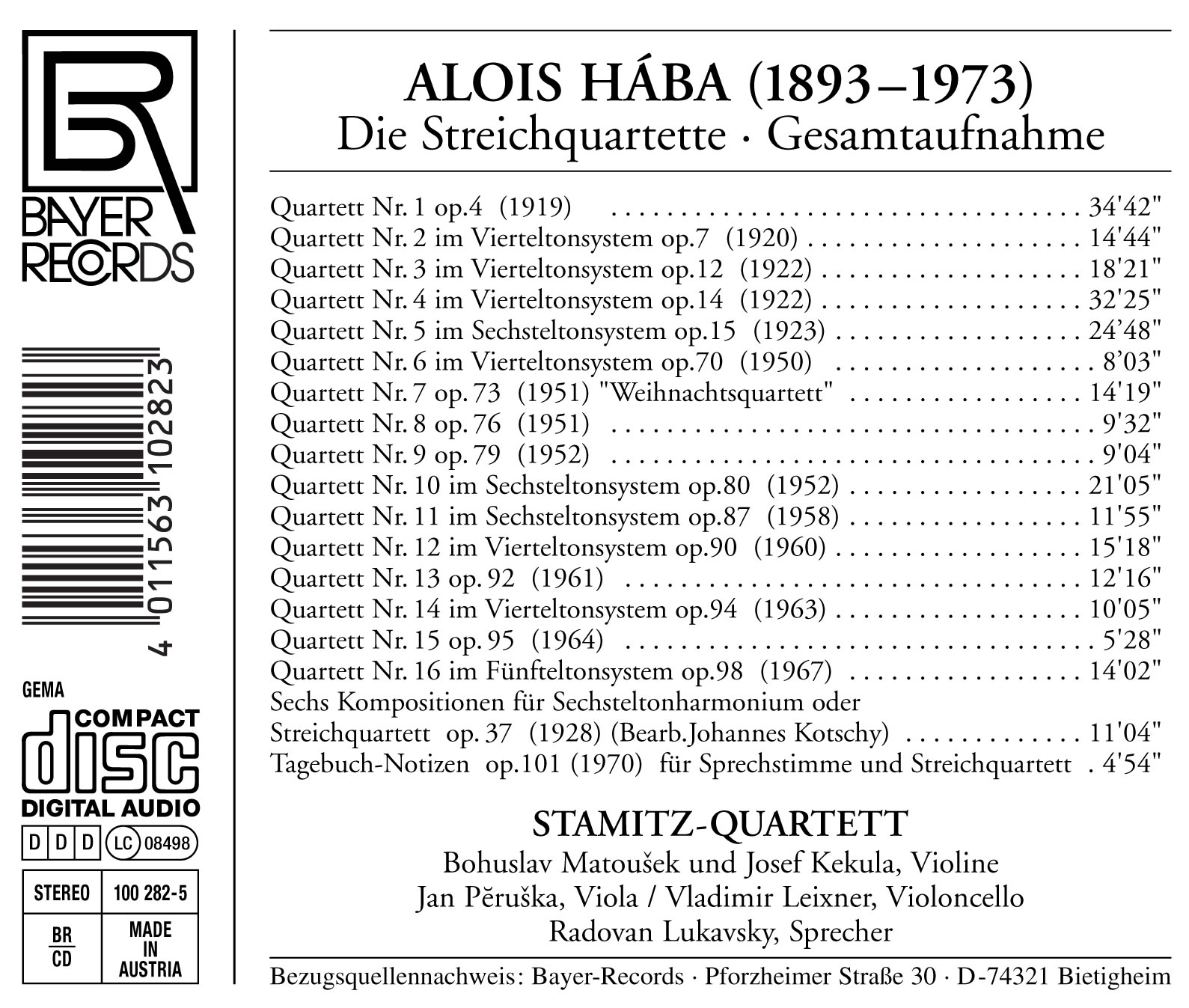 Alois Hába - Die Streichquartette (Gesamtaufnahme)