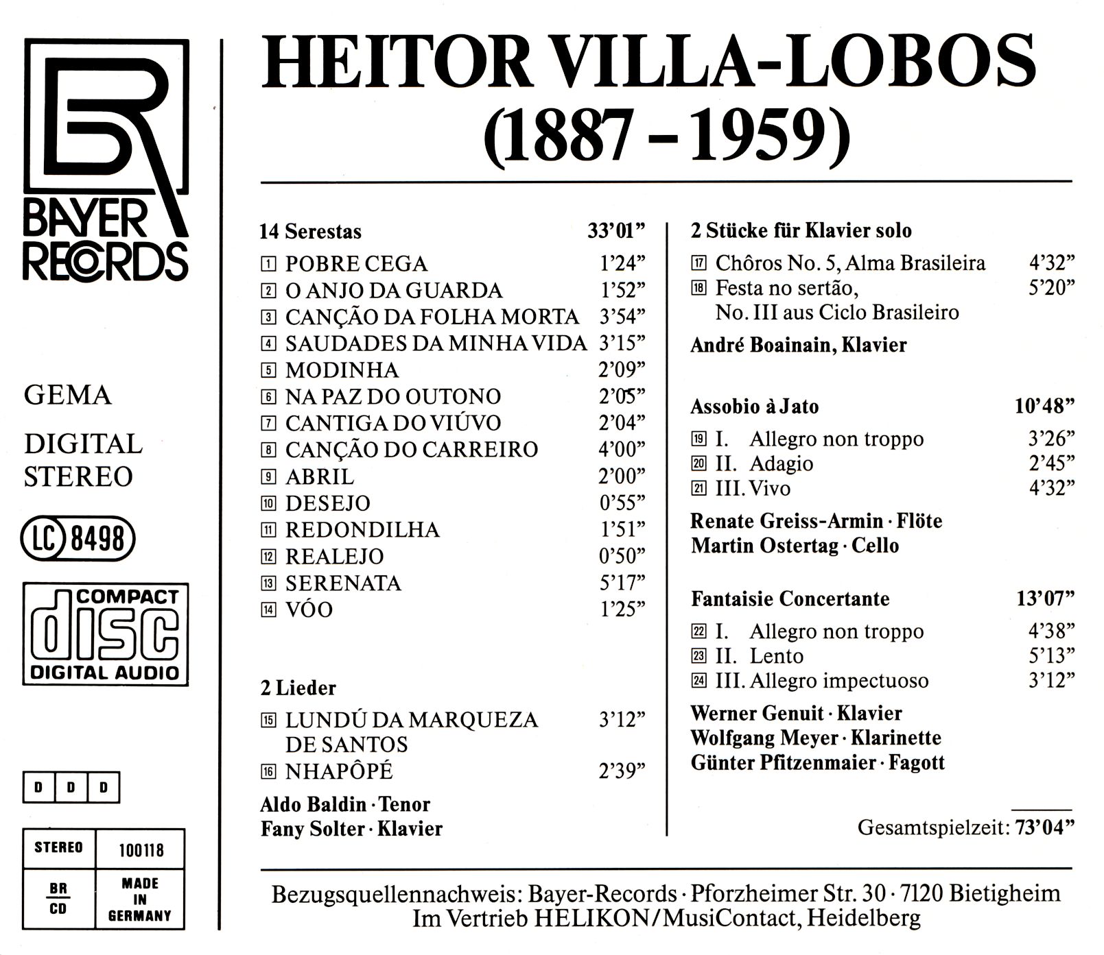 Heitor Villa-Lobos - Serestas-Lieder / Kammermusik