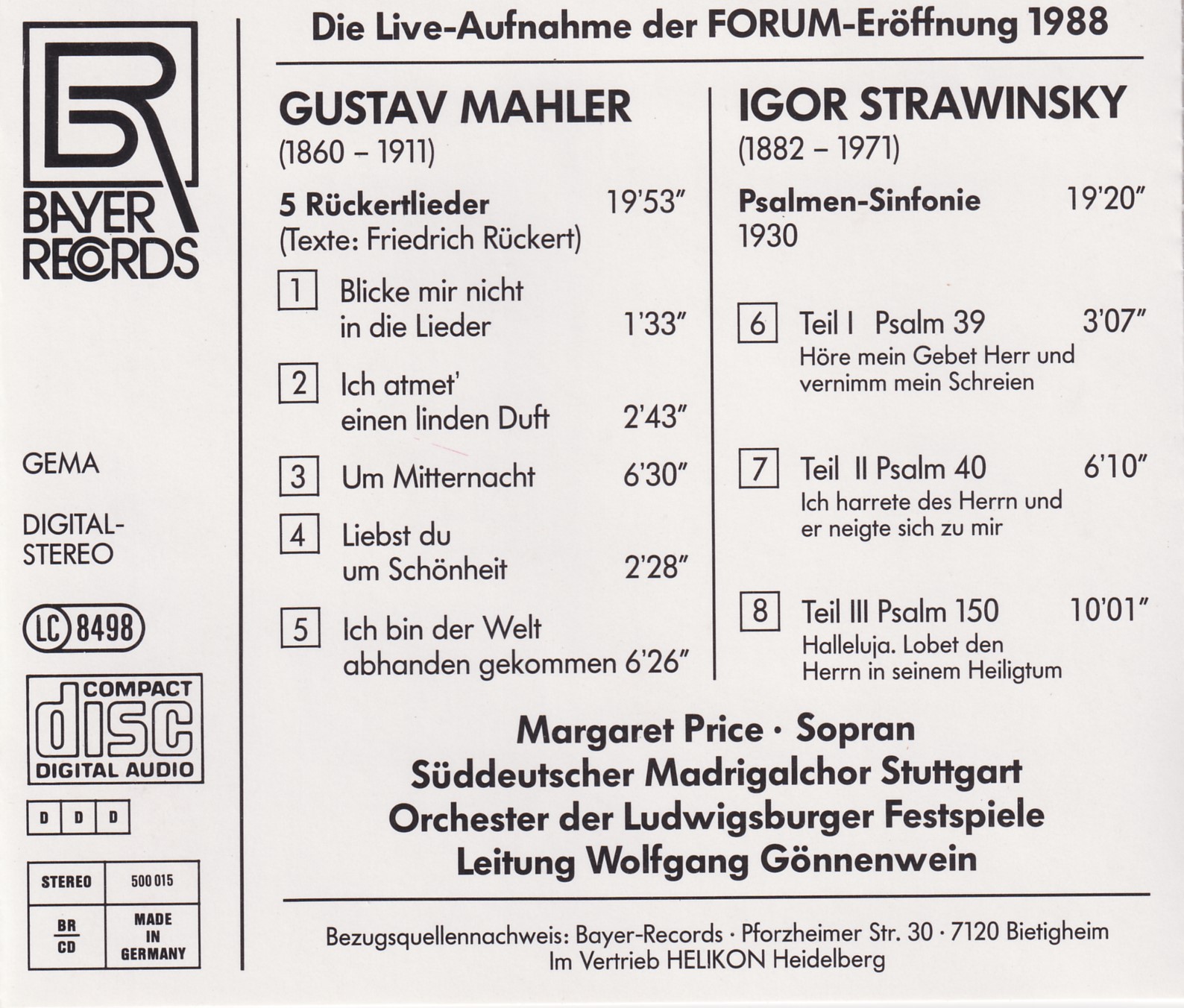 Mahler  / Strawinsky - Ludwigsburger Schlossfestspiele