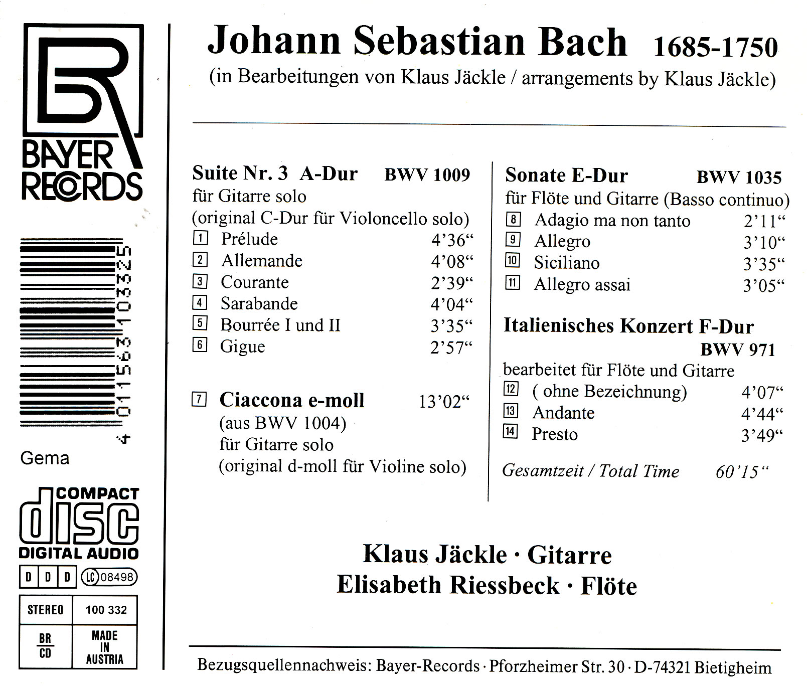 Johann Sebastian Bach für Gitarre und Flöte