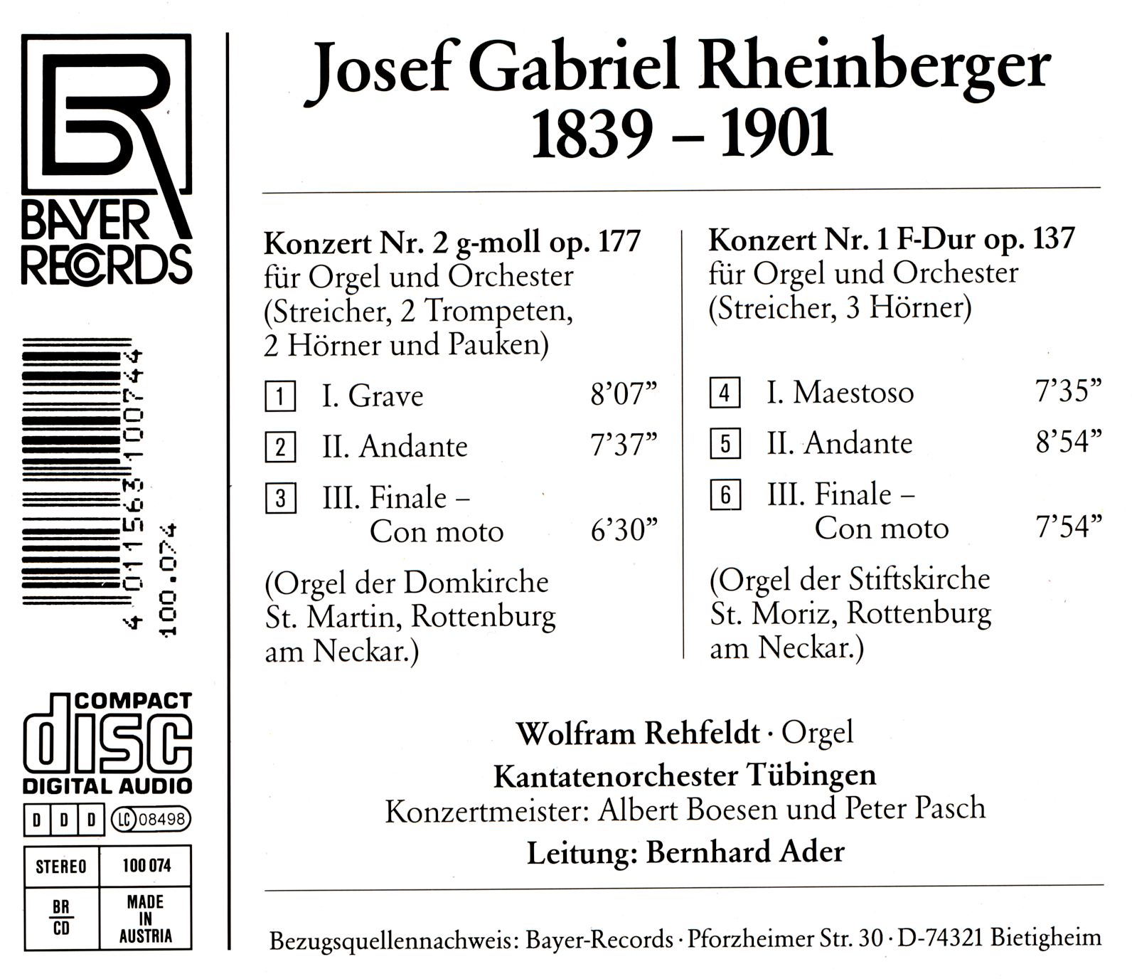 Joseph Rheinberger - Orgelkonzerte