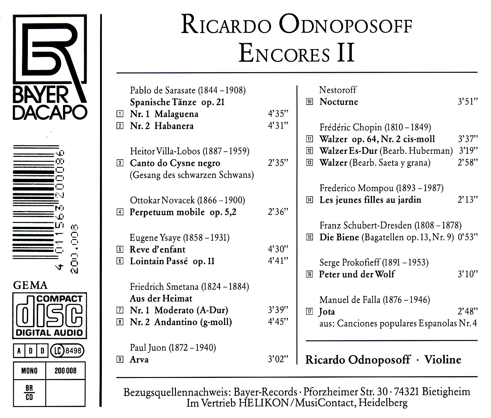 Ricardo Odnoposoff - Encores II