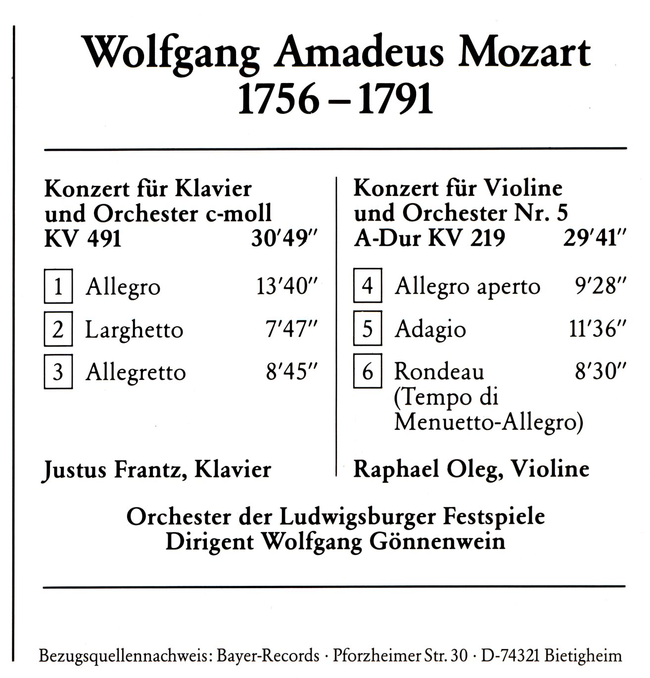 Mozart aus dem Ludwigsburger Schloß II
