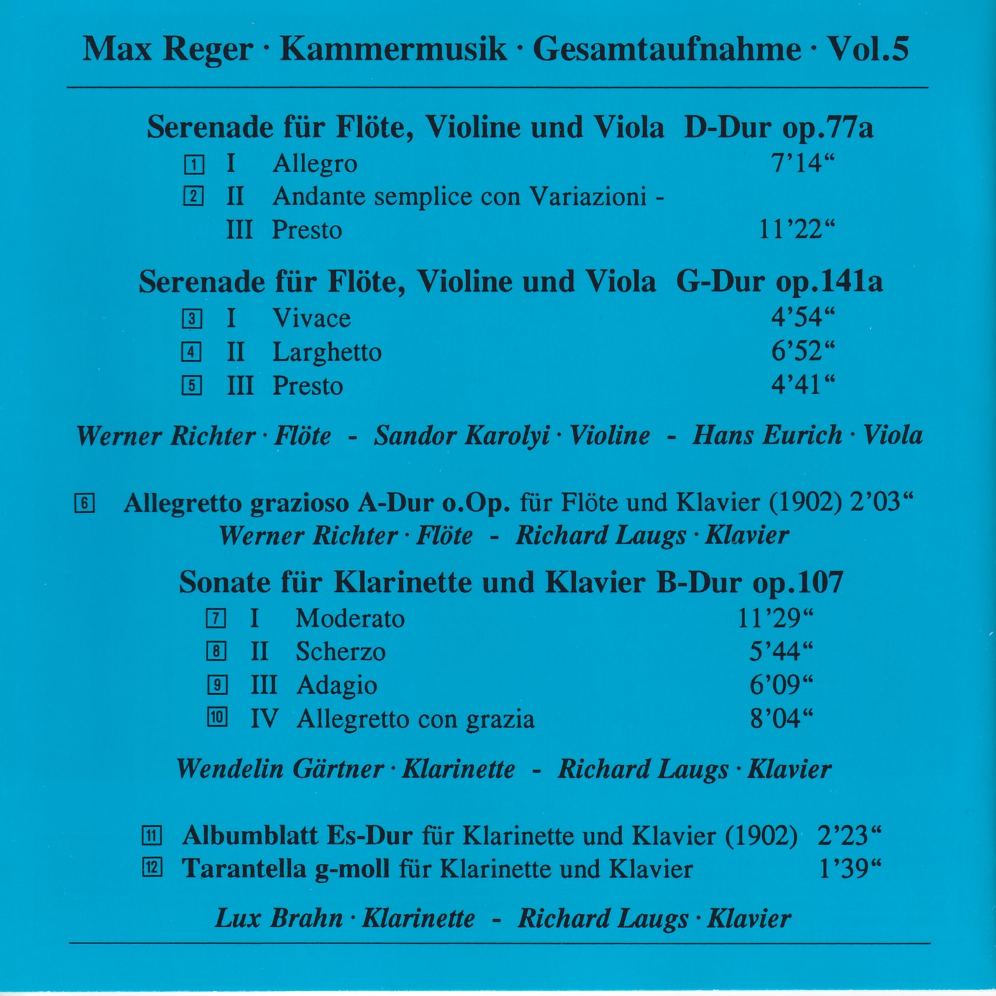 Max Reger - Kammermusik komplett Vol. 5
