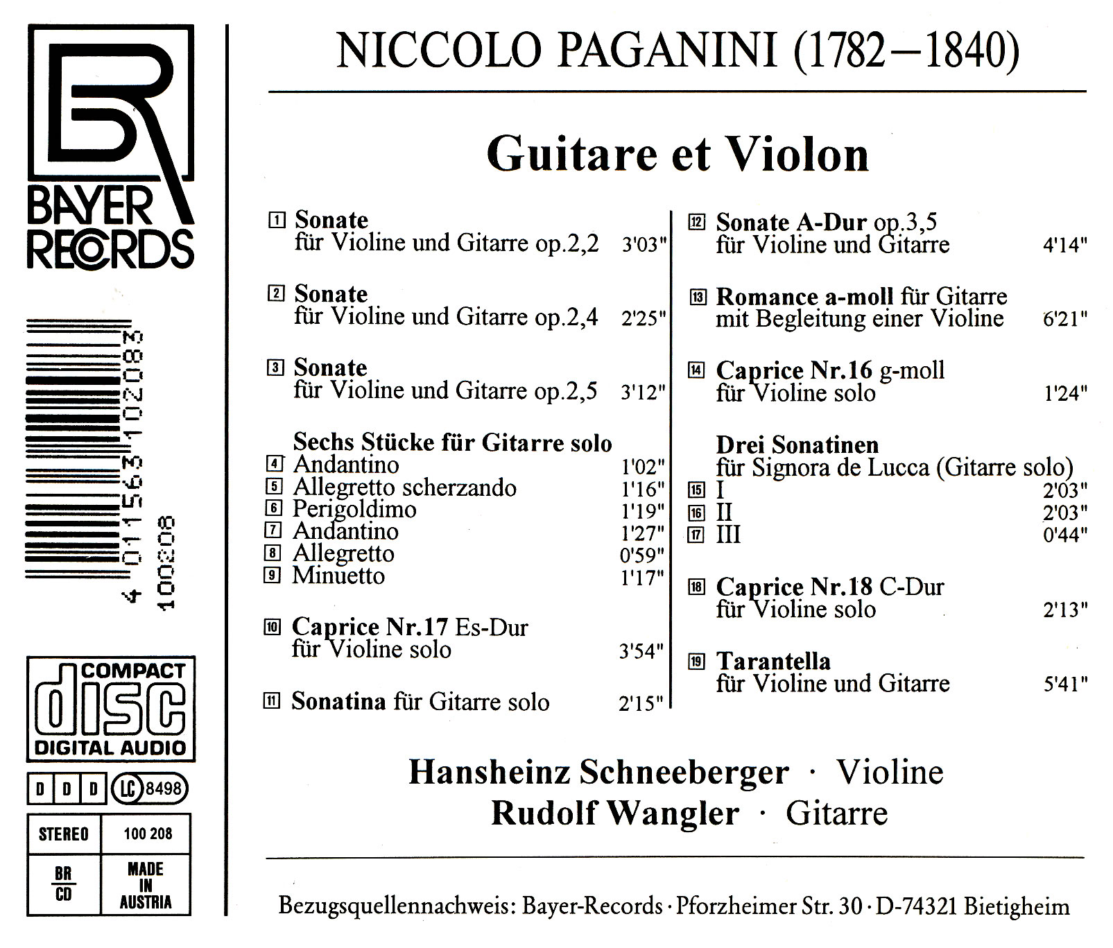 Niccolo Paganini - Guitar et Violon
