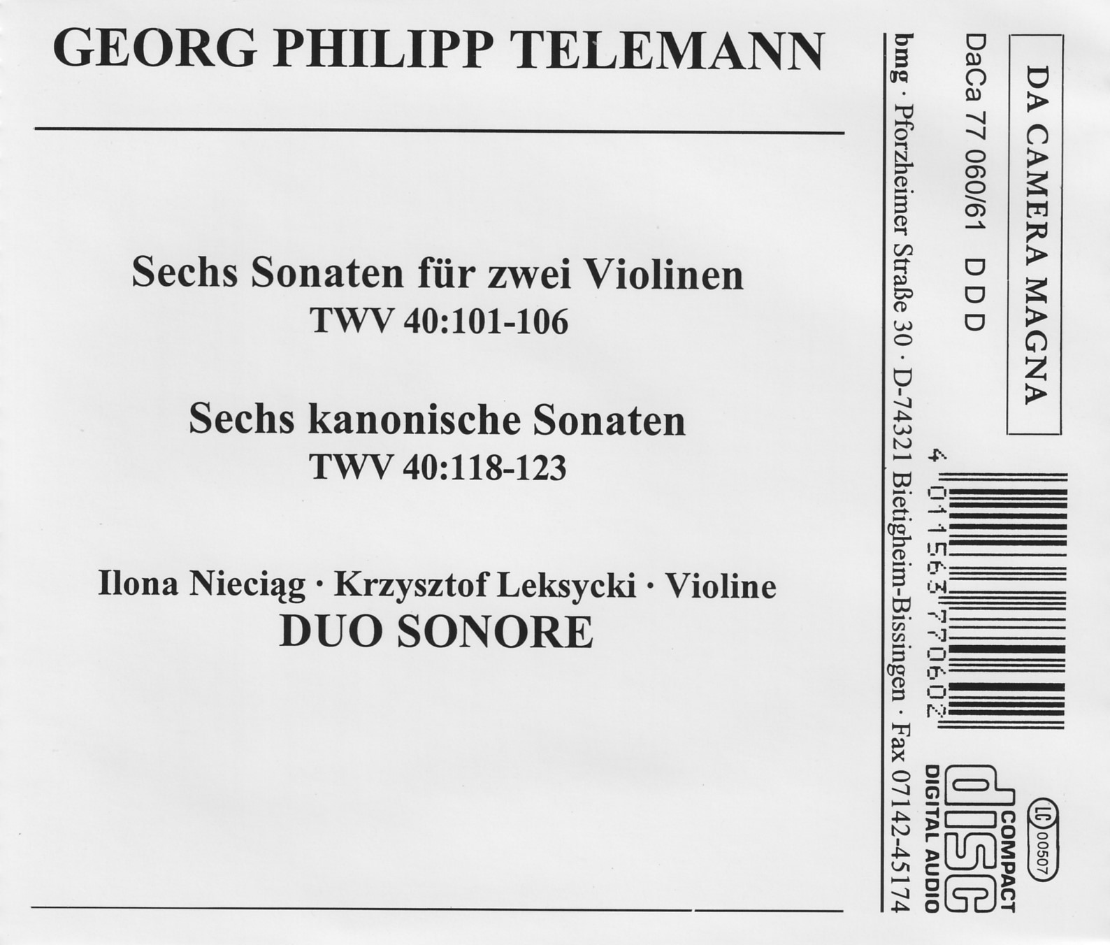 Georg Philipp Telemann - Sonaten für 2 Violinen