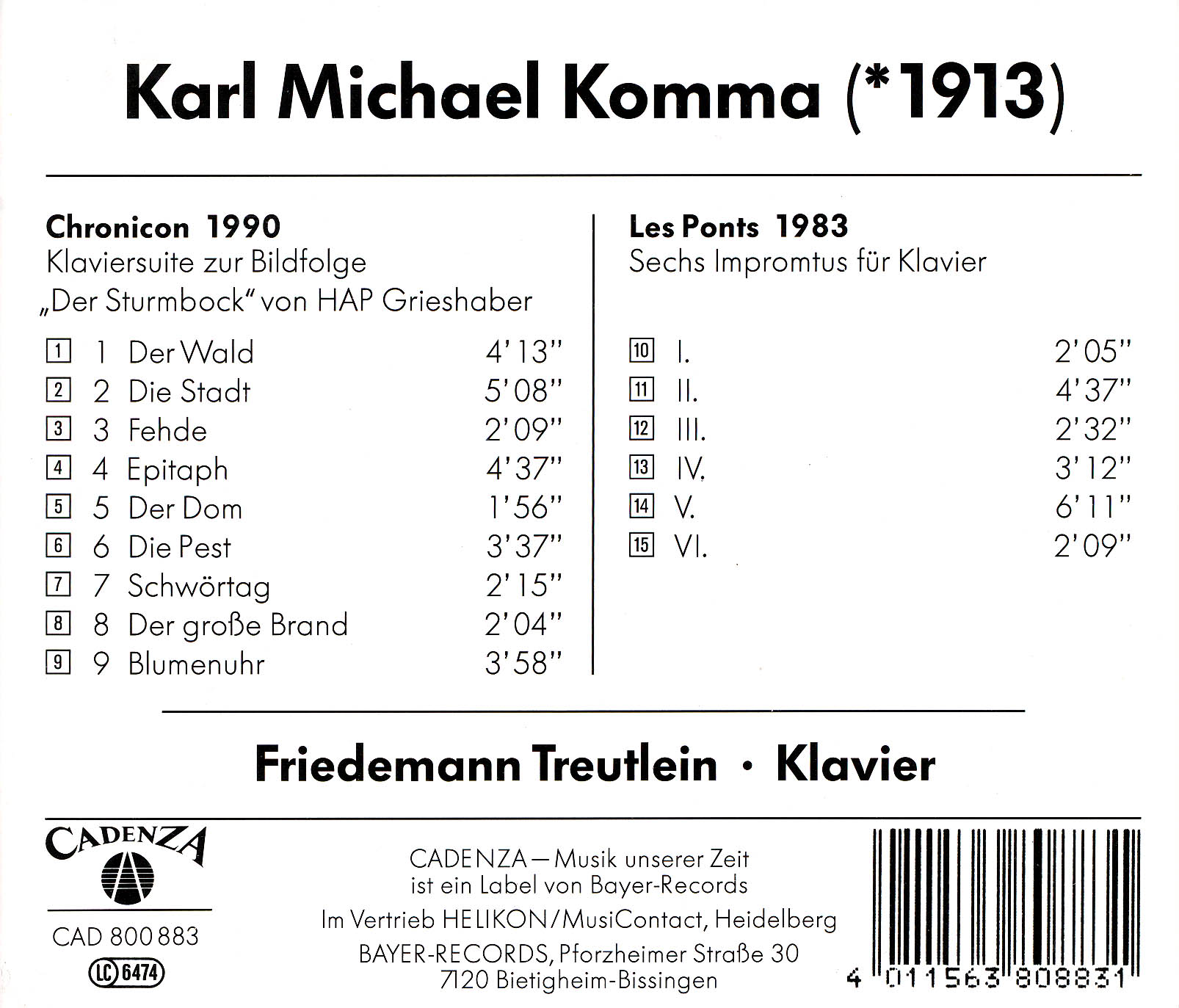 Karl Michael Komma - Klavierwerke