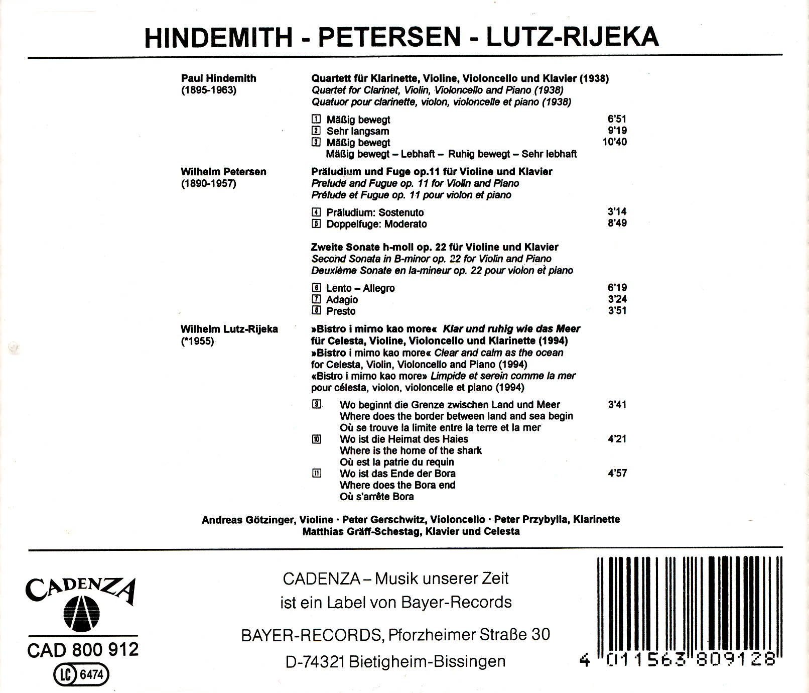 Paul Hindemith / Wilhelm Petersen / Wilhelm Lutz-Rijeka