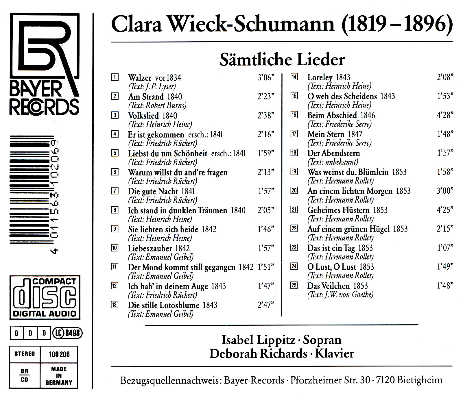 Clara Wieck-Schumann - Sämtliche Lieder