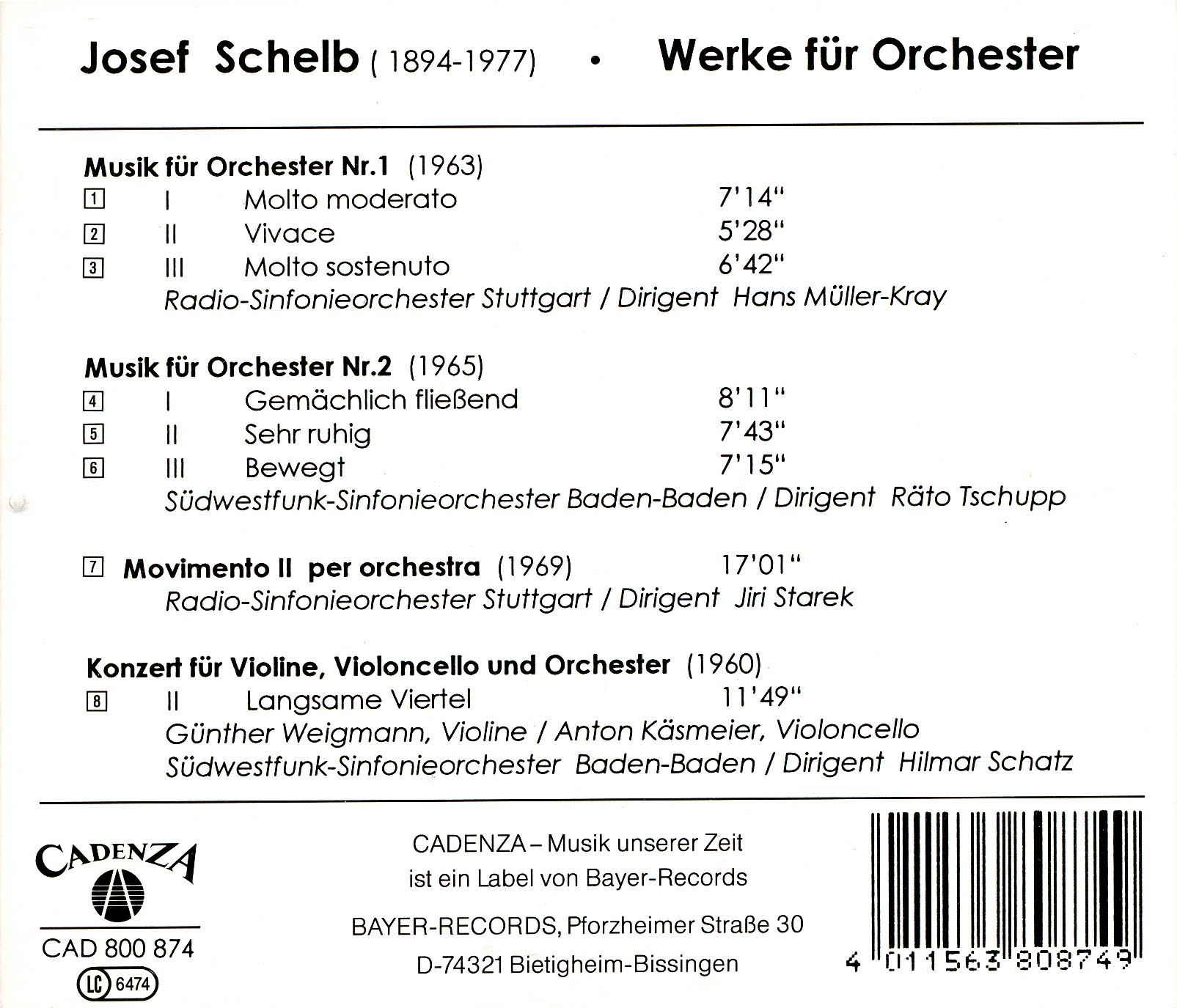 Josef Schelb - Musik für Orchester