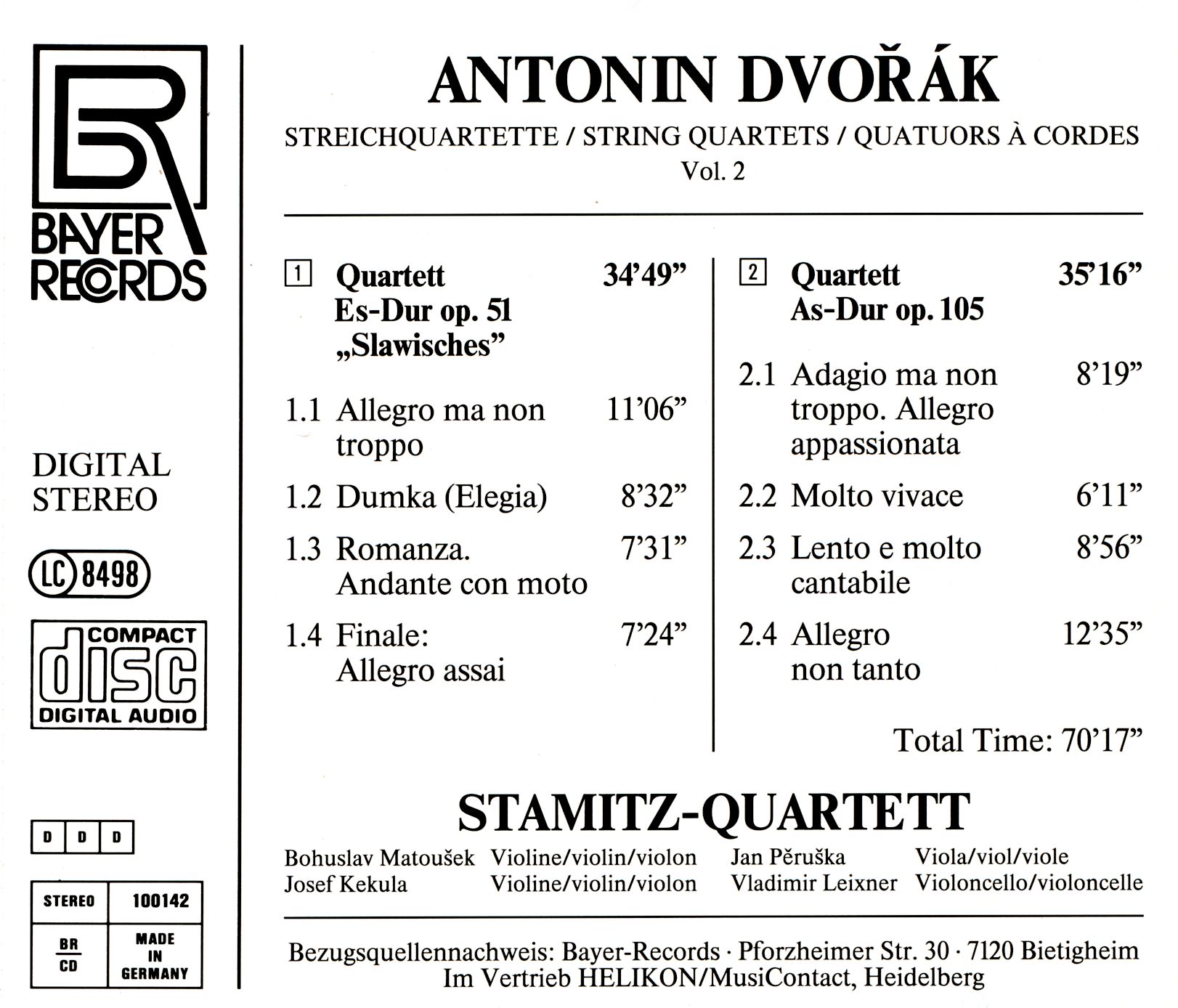 Antonin Dvorak - Streichquartette Vol.2