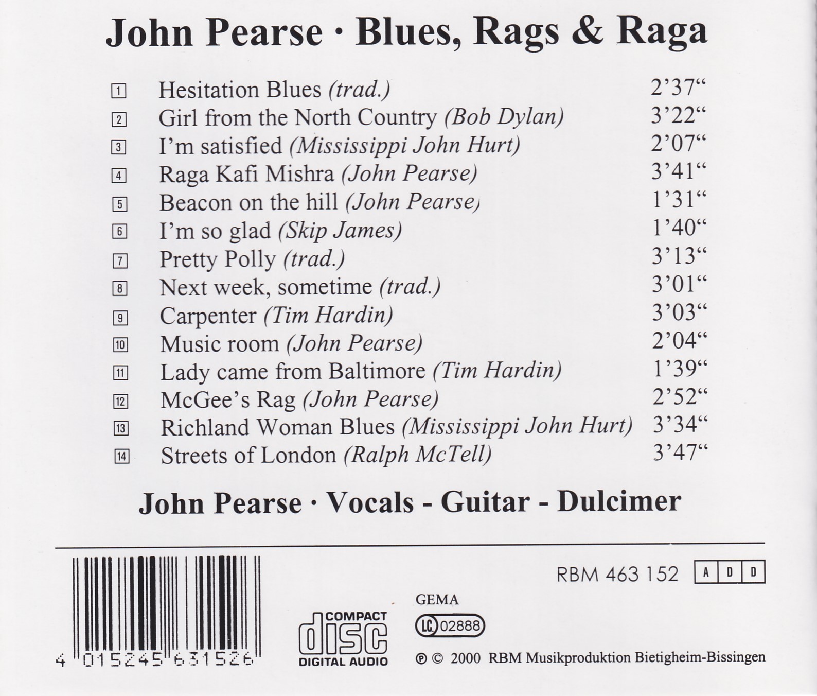 Blues, Rags & Raga- John Pearse