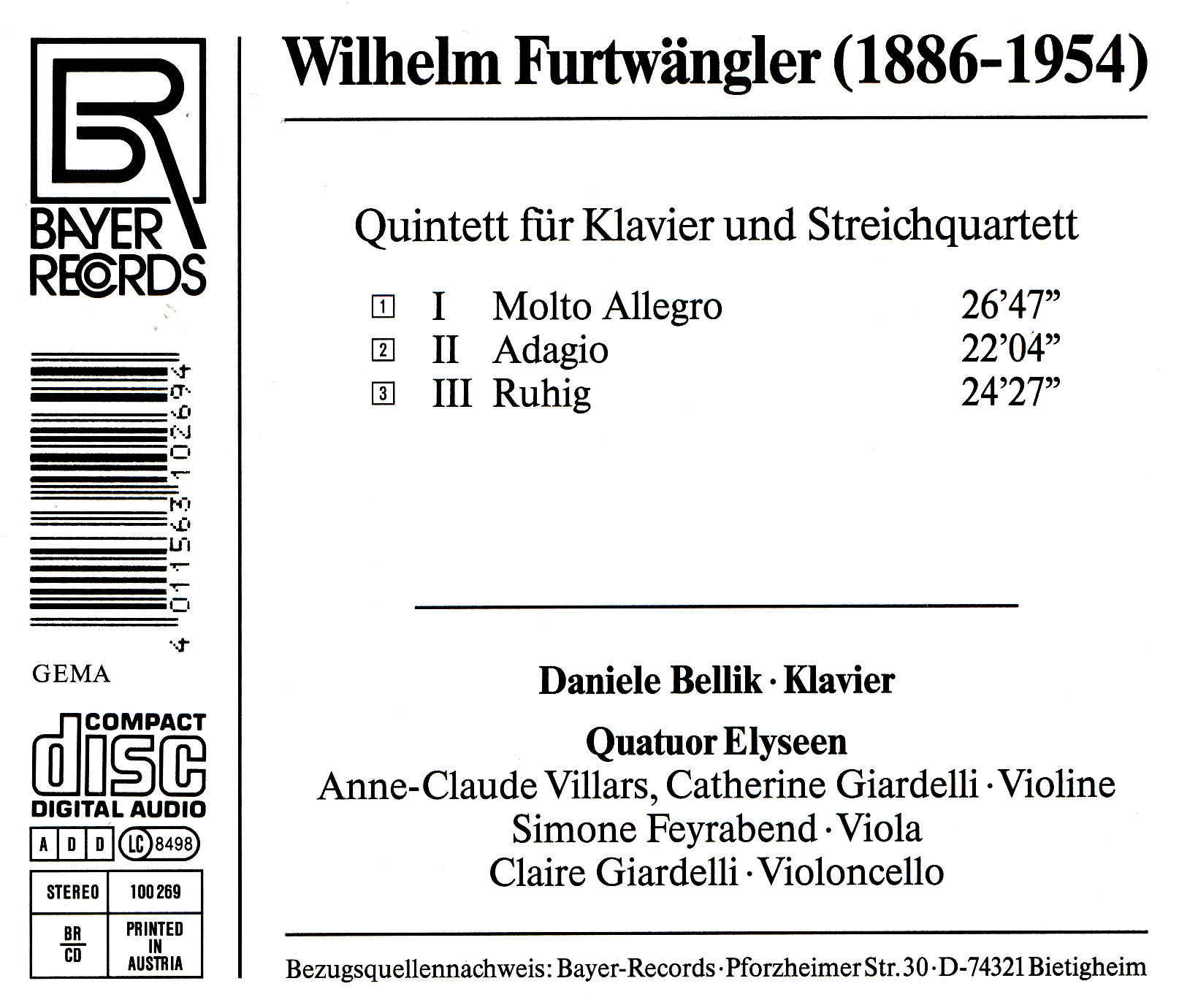 Wilhelm Furtwängler - Klavierquintett