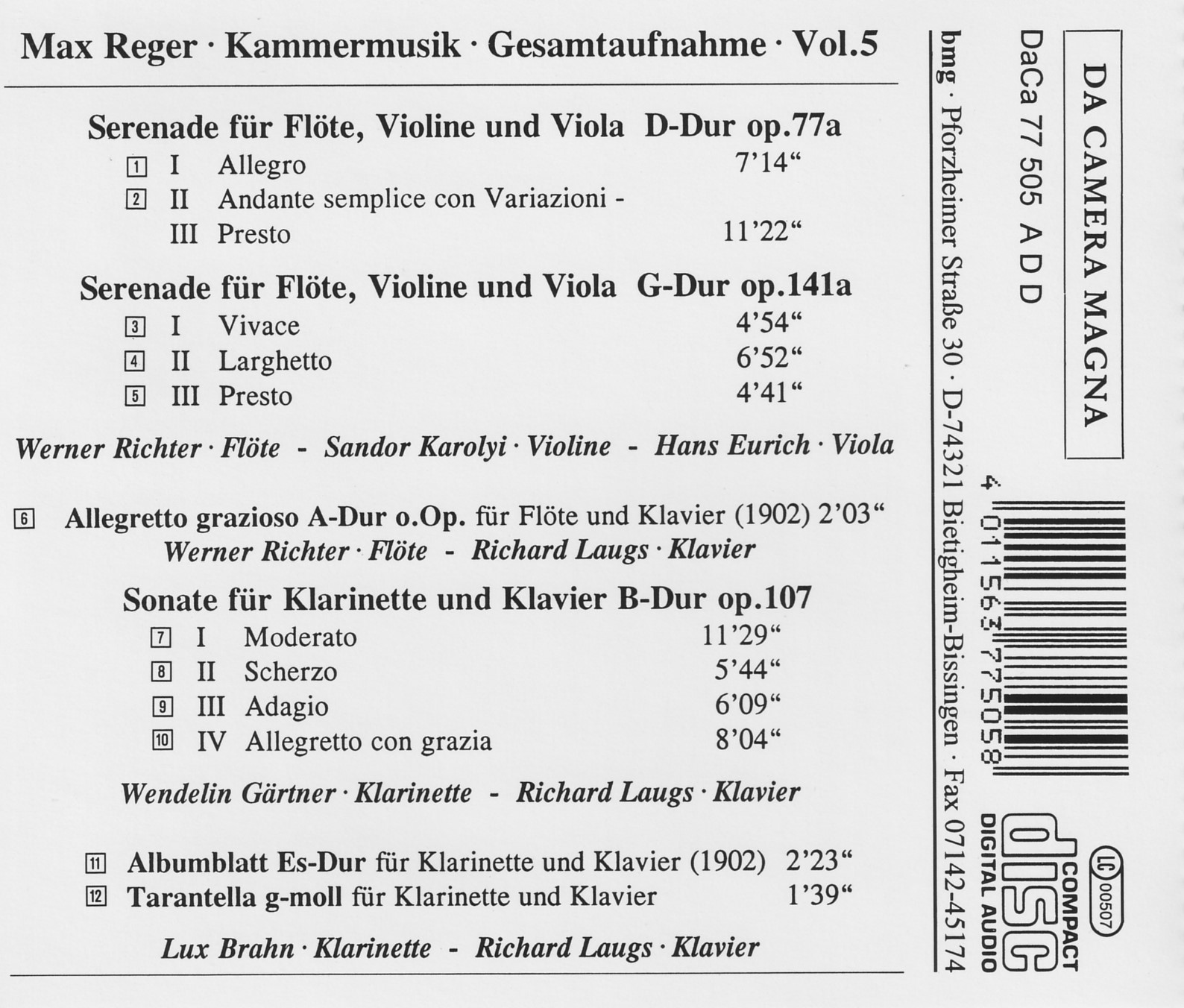 Max Reger - Kammermusik komplett Vol. 5