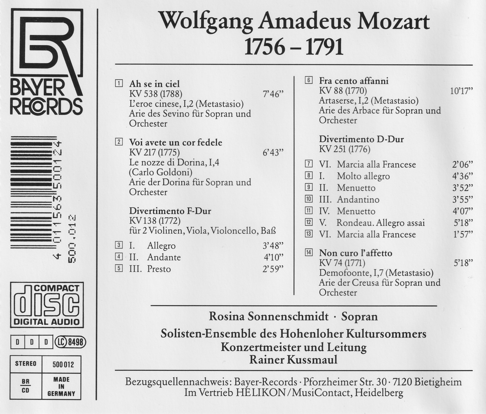Wolfgang Amadeus Mozart - Konzertarien & Divertimenti