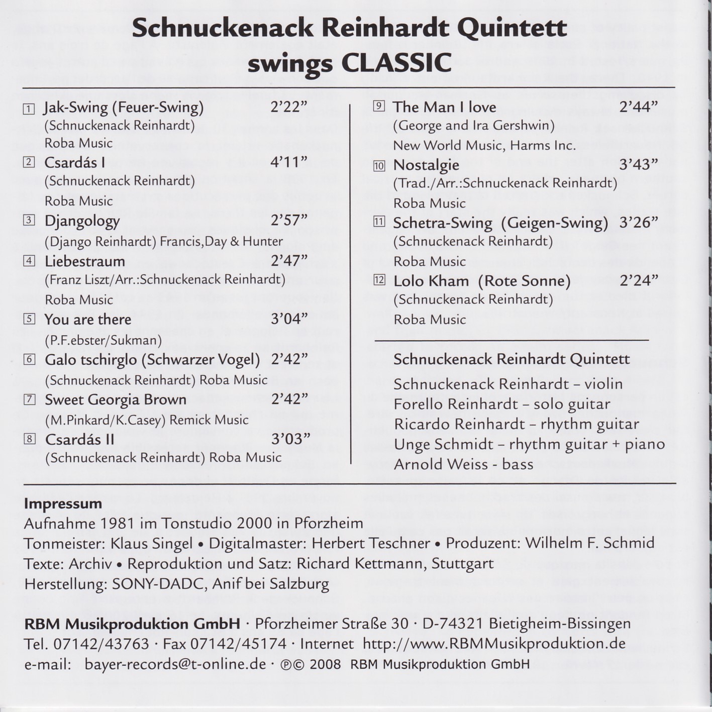 Schnuckenack Reinhardt Quintett  - swings classic