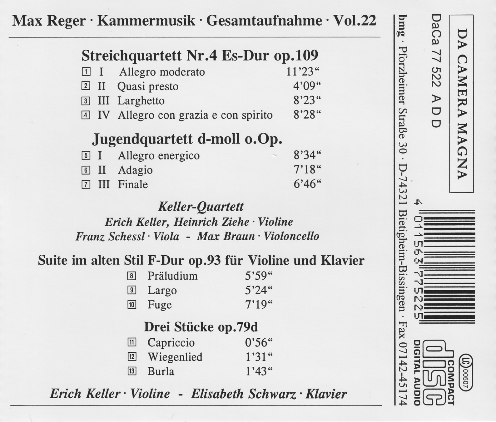 Max Reger - Kammermusik komplett Vol. 22