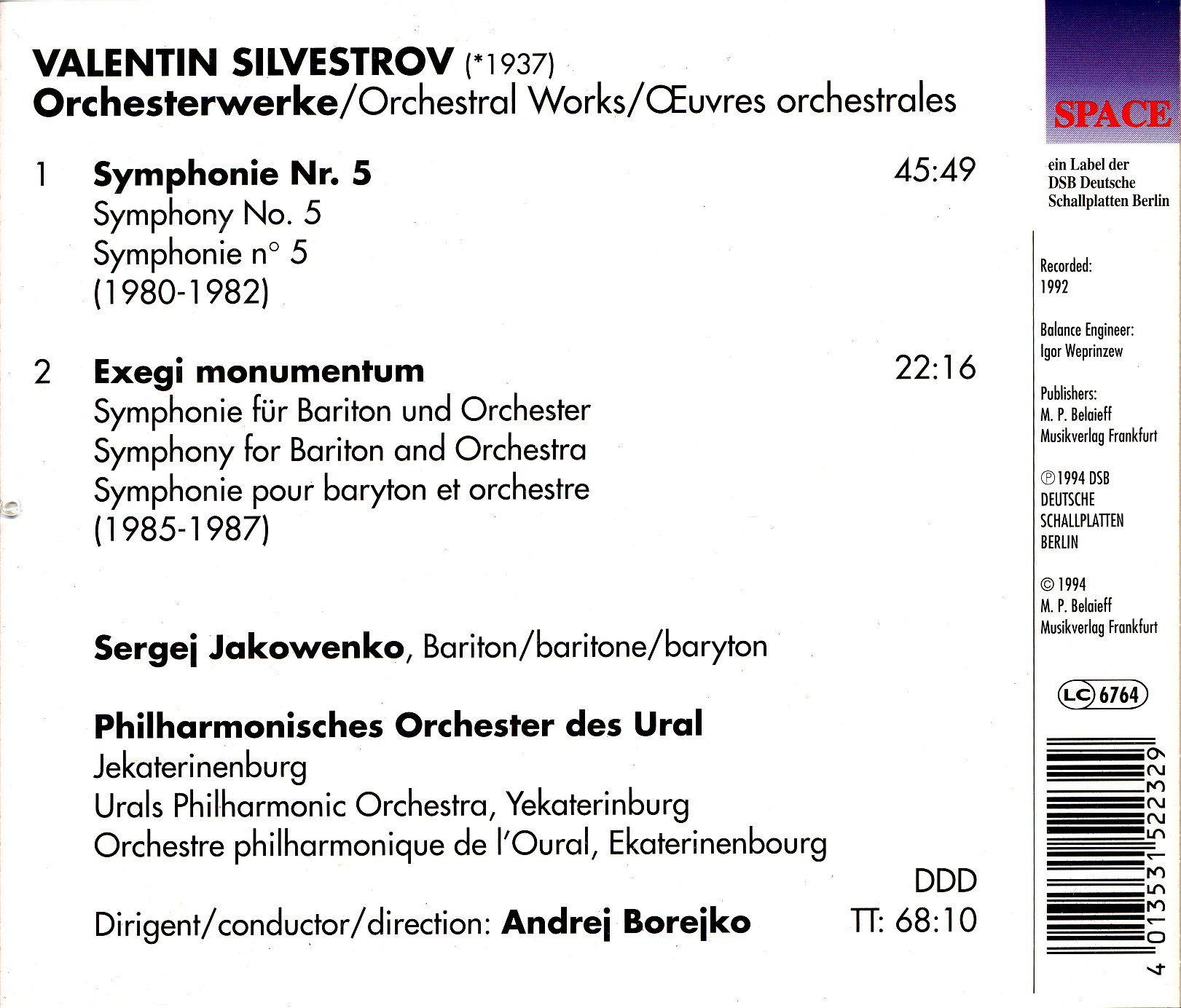 Valentin Silvestrov. Sinfonie Nr.5. Andrej Borejko