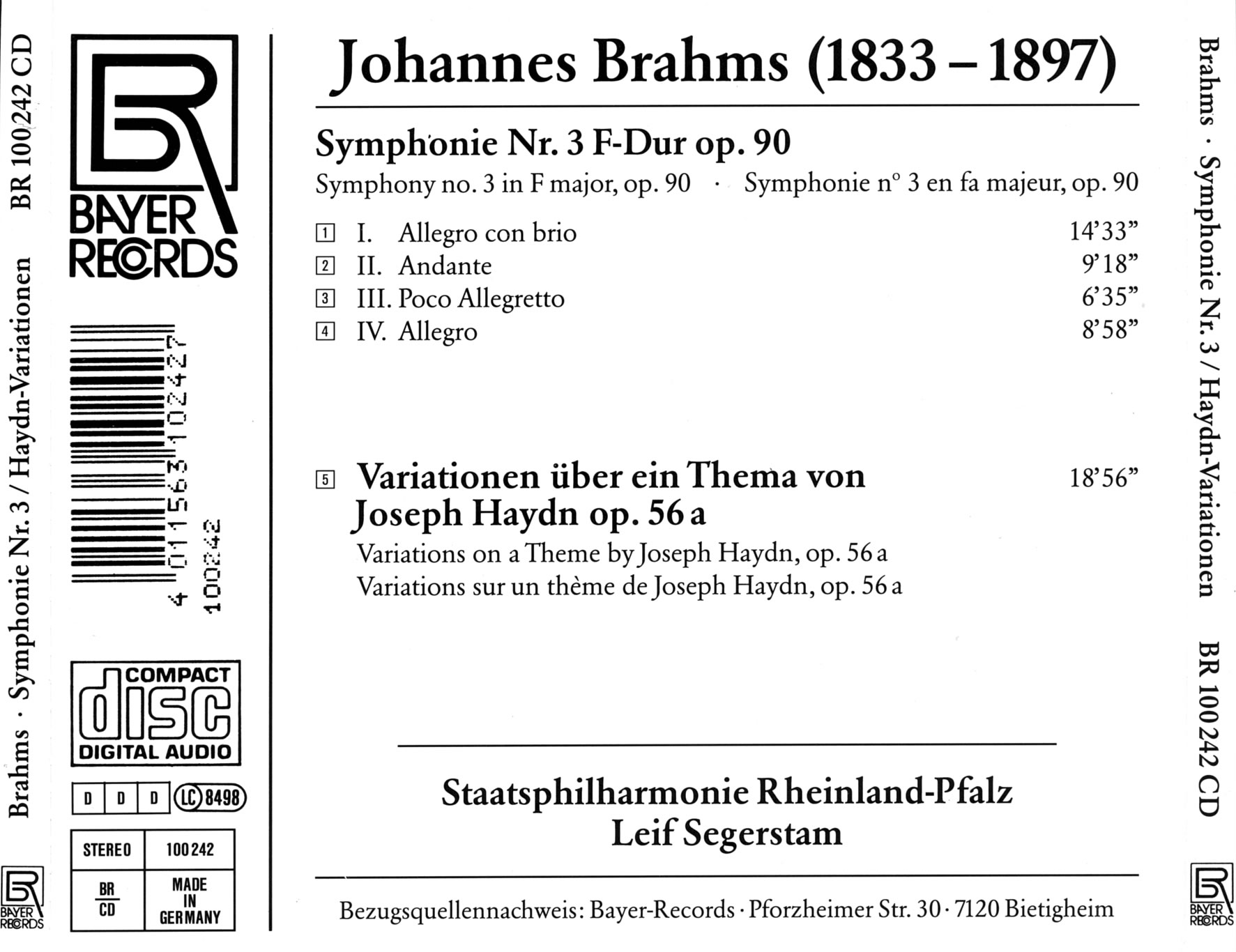 Johannes Brahms - Sinfonie Nr. 3 /Haydn Variationen