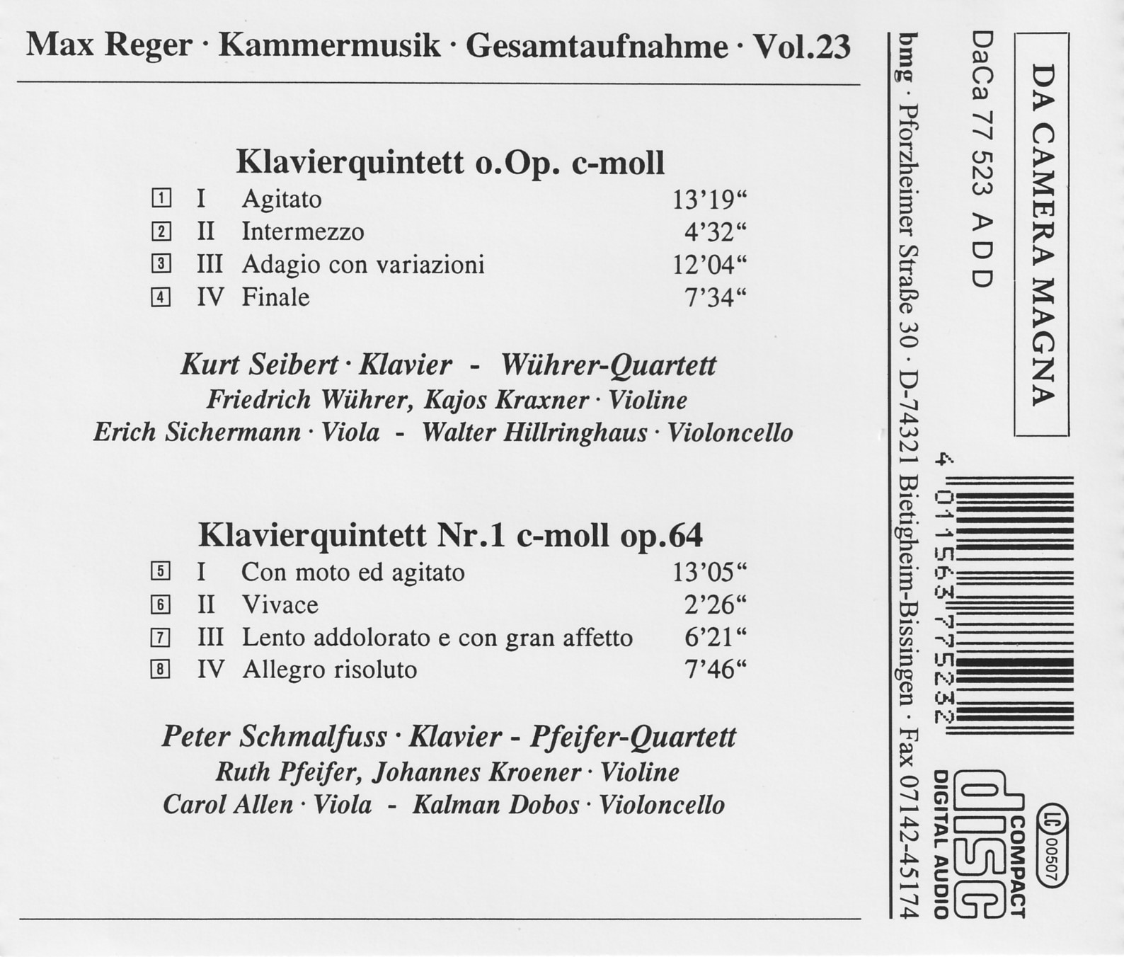 Max Reger - Kammermusik komplett Vol. 23