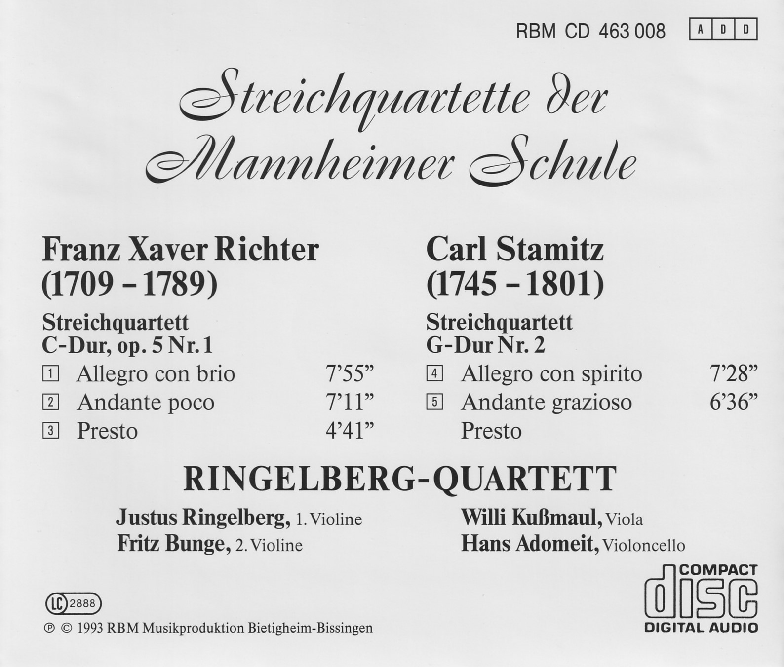 Streichquartette der Mannheimer Schule