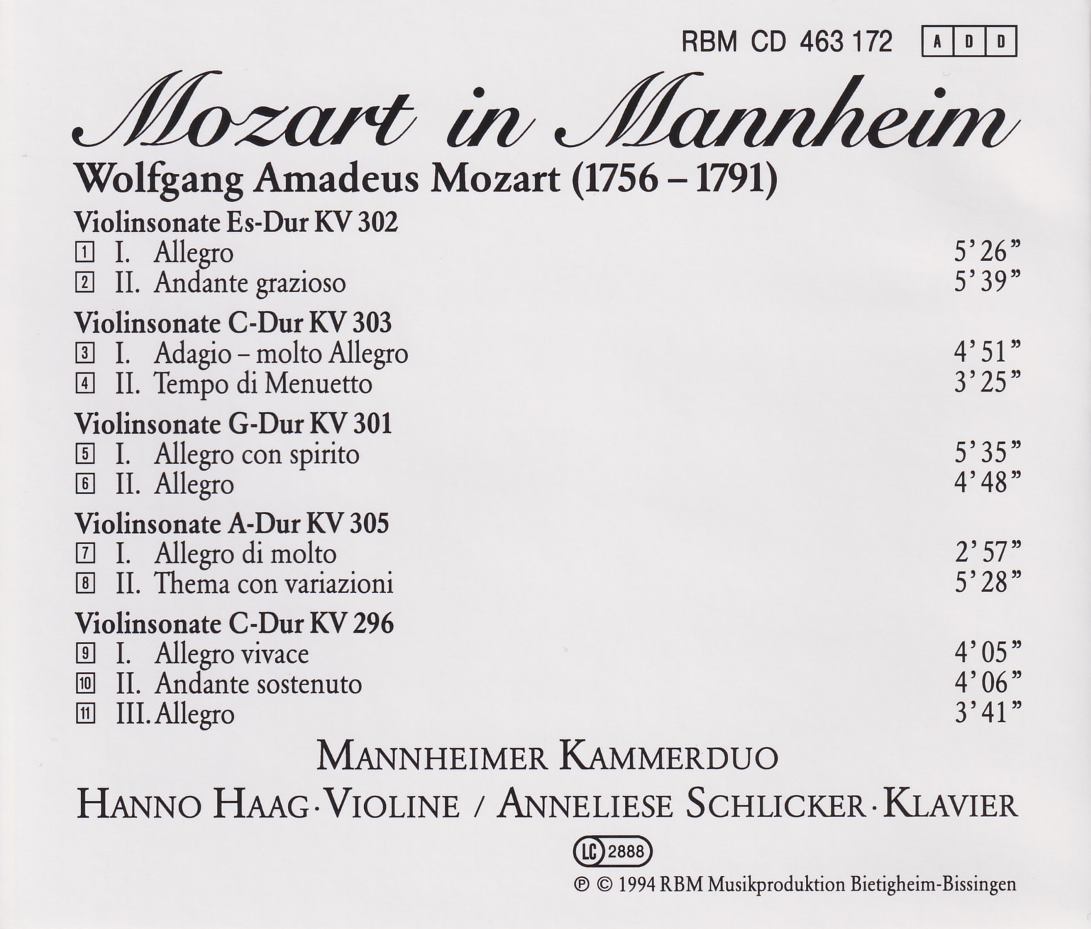 Mozart in Mannheim Vol.1 (Violine und Klavier)