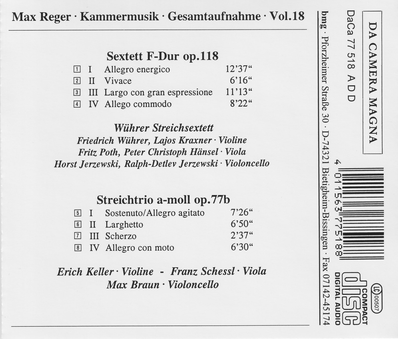 Max Reger - Kammermusik komplett Vol. 18