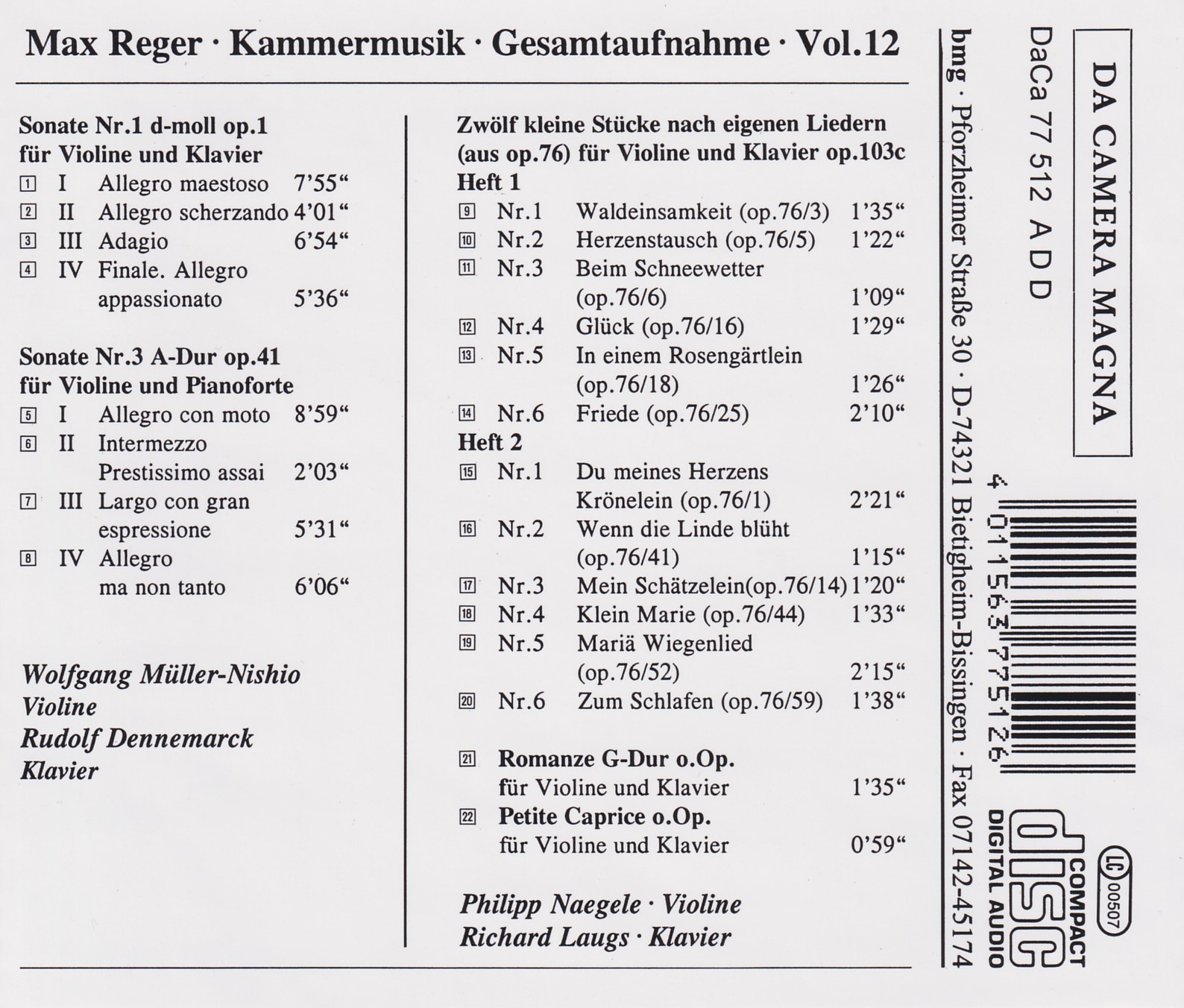 Max Reger - Kammermusik komplett Vol. 12