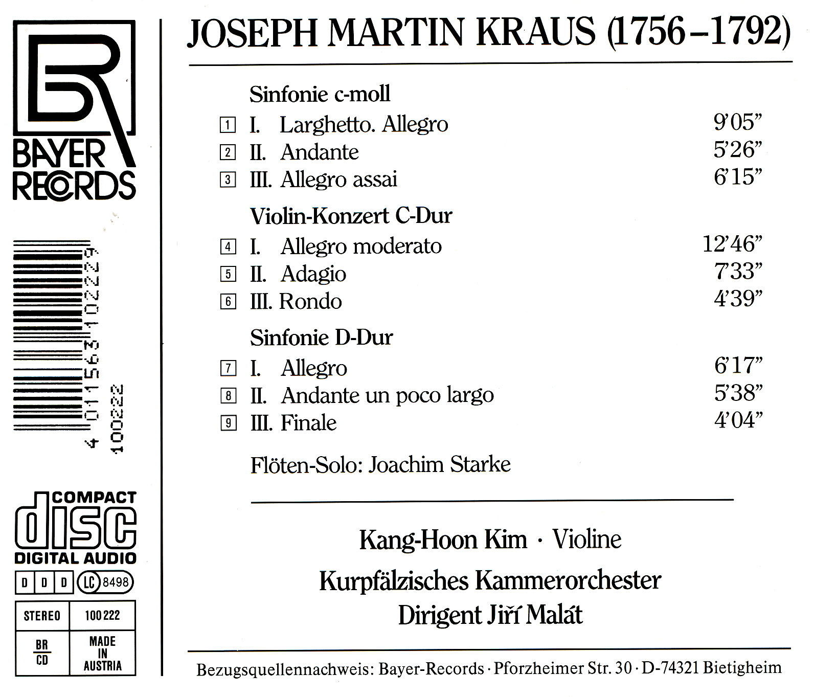 Joseph Martin Kraus - Sinfonien/Violinkonzert